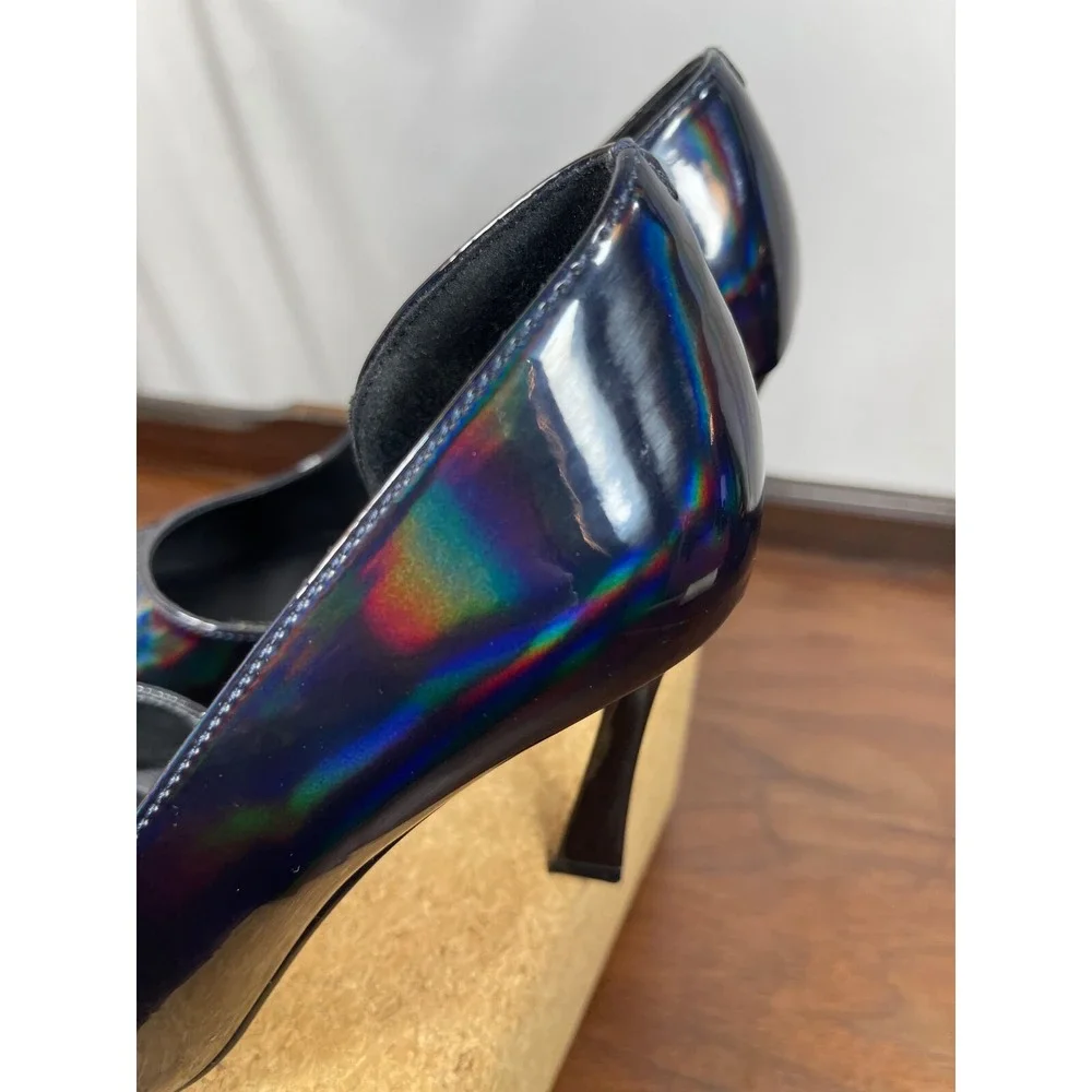 Black Patent Iridescent Sz 6.5 Pump Hologram Prom Formal Point Toe Stiletto Mix6